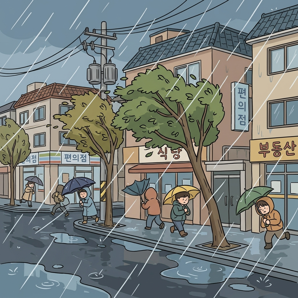 폭풍 때문에 오후 내내 날씨가 매우 험악했다.