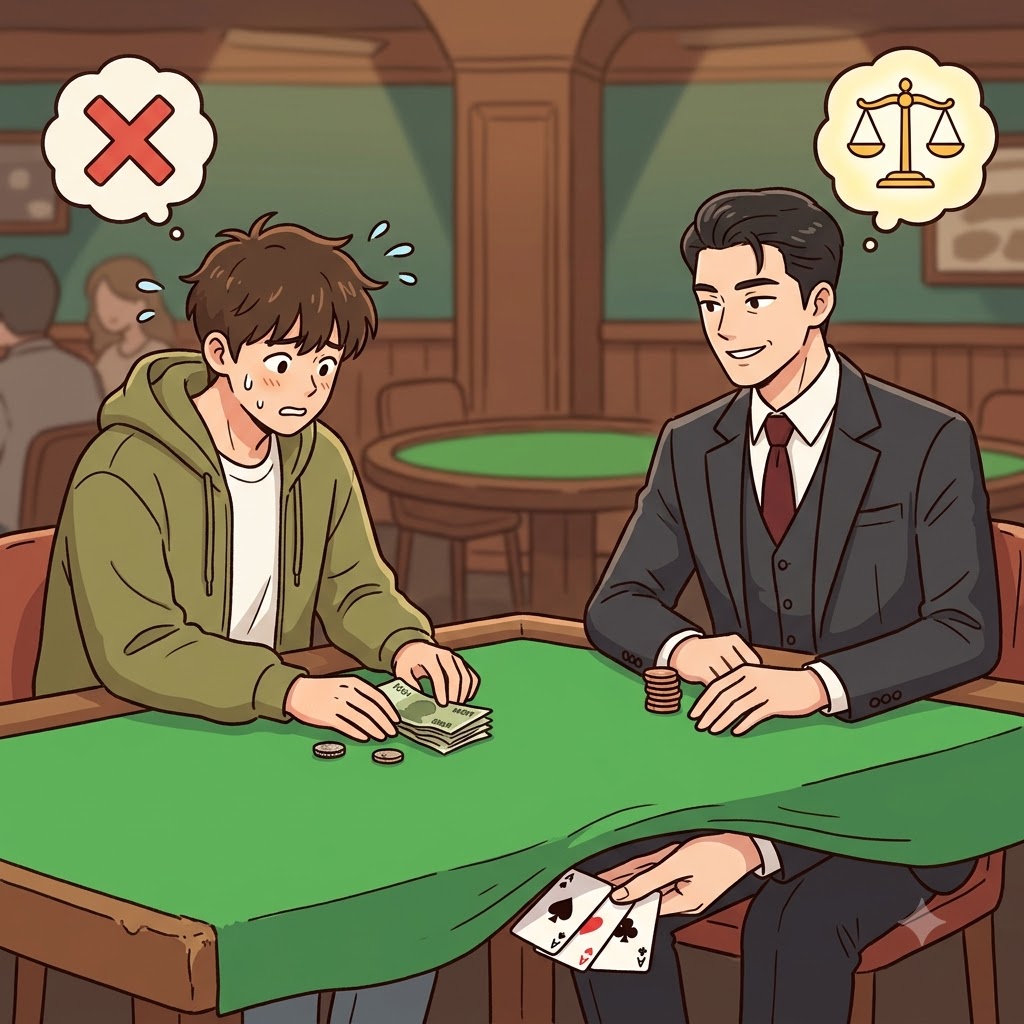 NE(never) + FARI(fair) — the villain's game was NEver FARI, as he used hidden cards to commit a nefarious cheat.