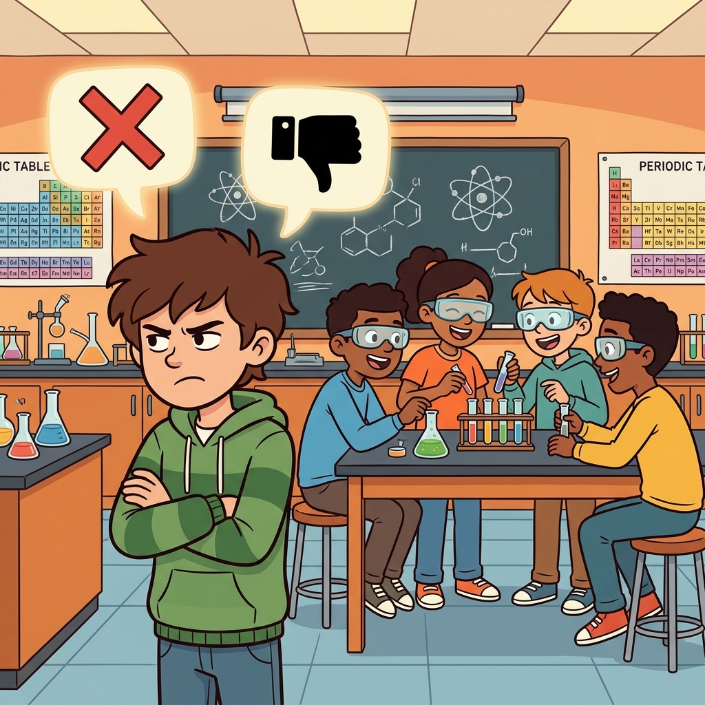 The negative student said "no" to the science project before trying it. (NO + GIVE → give an idea no chance = negative)