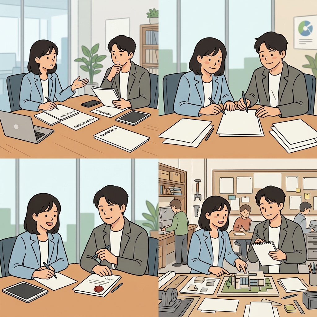두 회사는 협상하고 타협에 이른 뒤 협력을 시작했다.