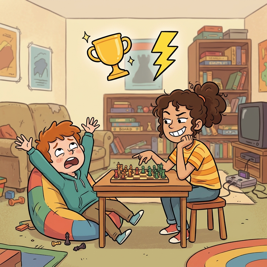His older sister became his nemesis because she always defeated him at chess. (ENEMY + SIS → the sister who always beats you becomes your nemesis)