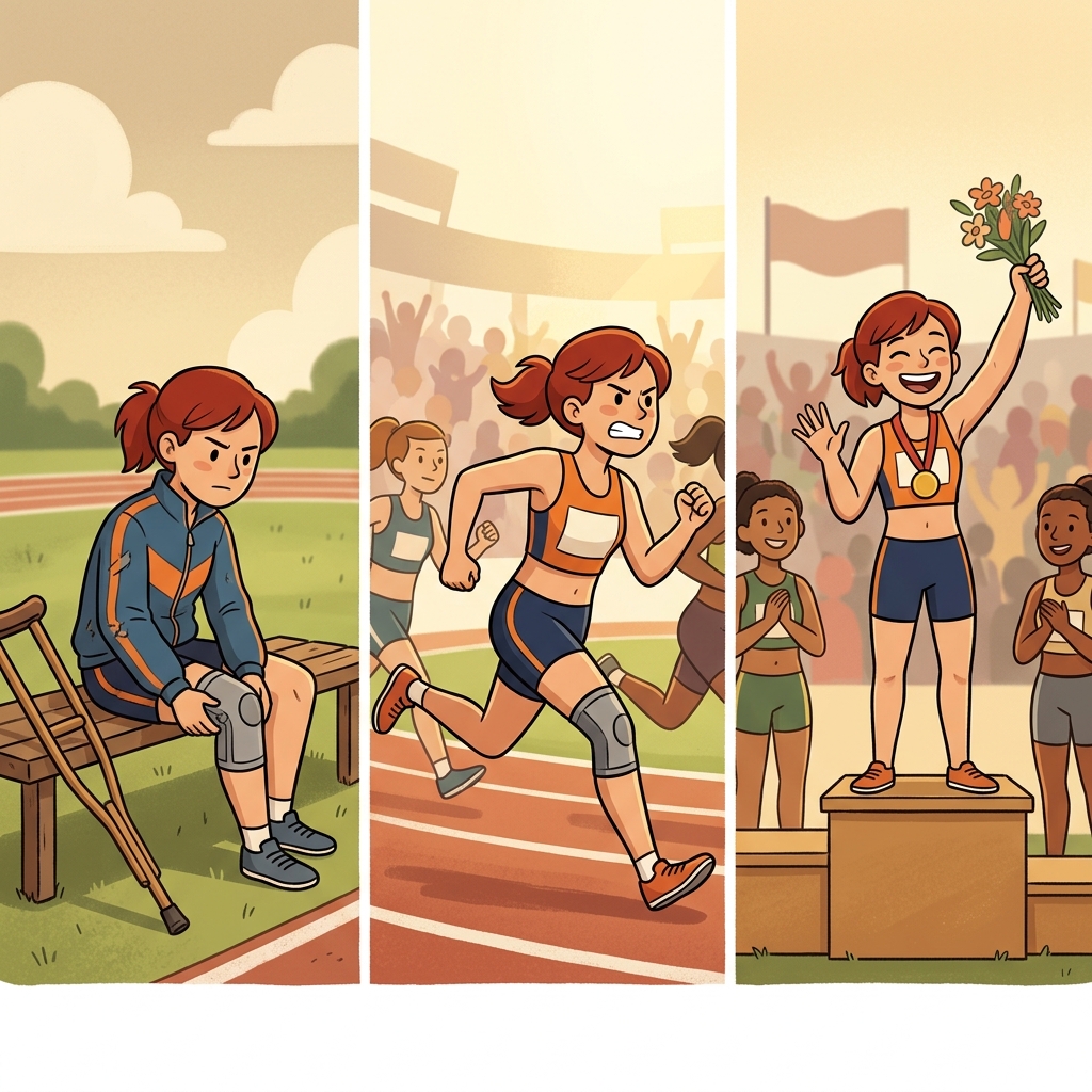 The athlete was injured; nevertheless, she stayed fearless and achieved success.