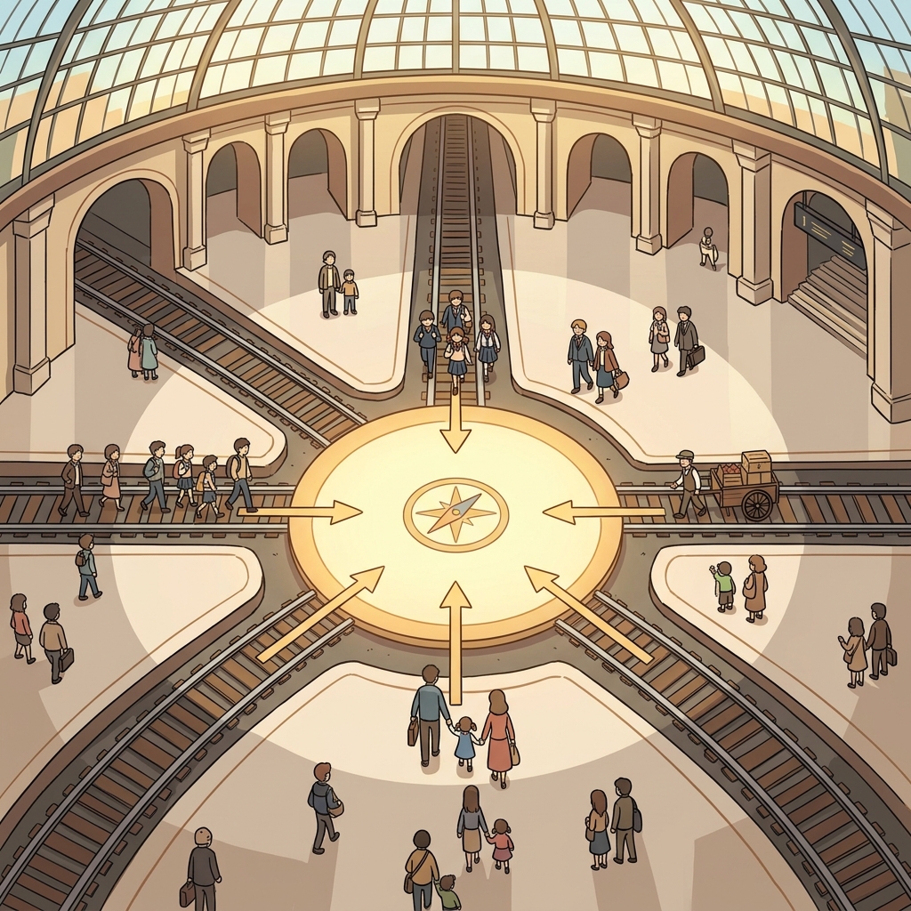 The old train station is the nexus where five rail lines all meet.