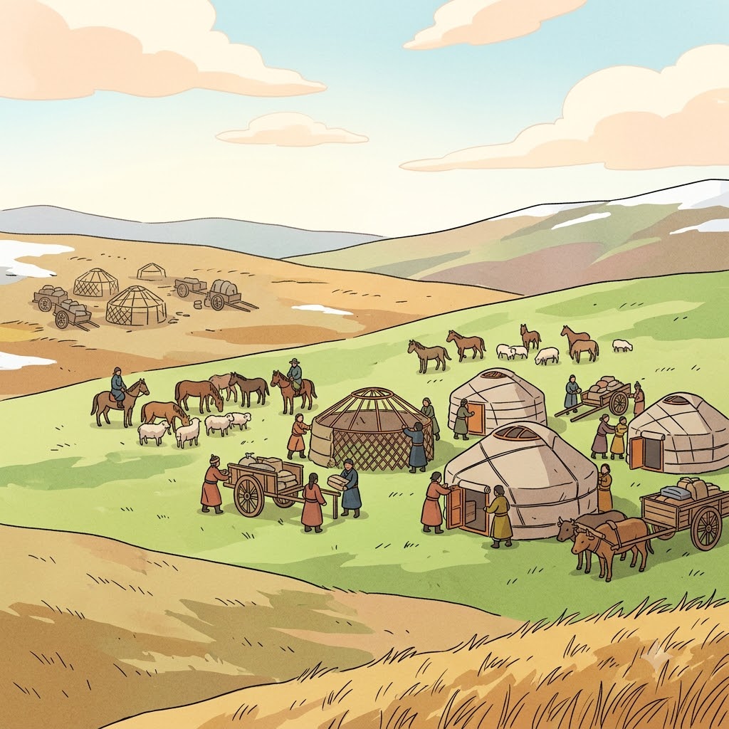그 부족은 계절을 따라 이동하며 여러 세대 동안 유목 생활(nomadic life)을 이어 왔다.