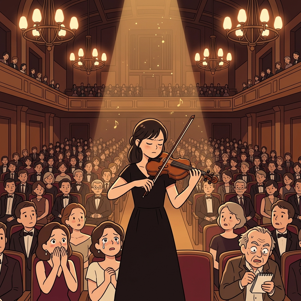 The young violinist made a notable debut at the grand concert hall tonight.
