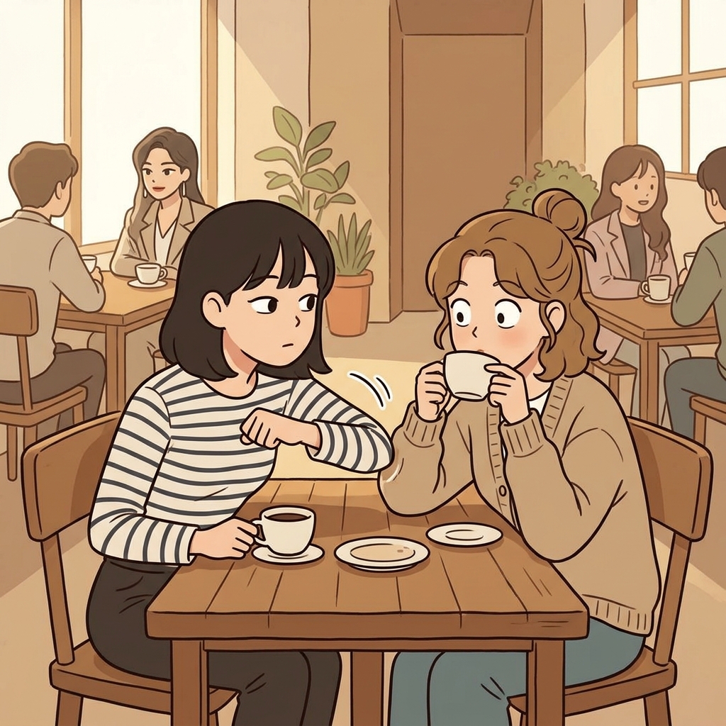 She gave her friend a gentle nudge to point at the celebrity across the cafe.