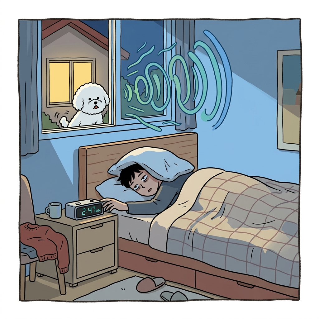 The barking dog next door is a real nuisance every single night.
