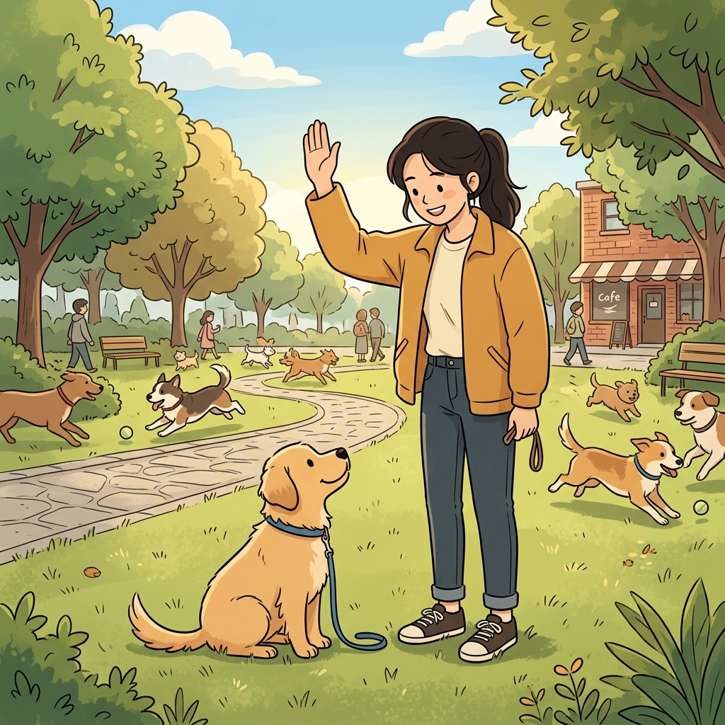 The obedient dog sat quietly when its owner gave a command.