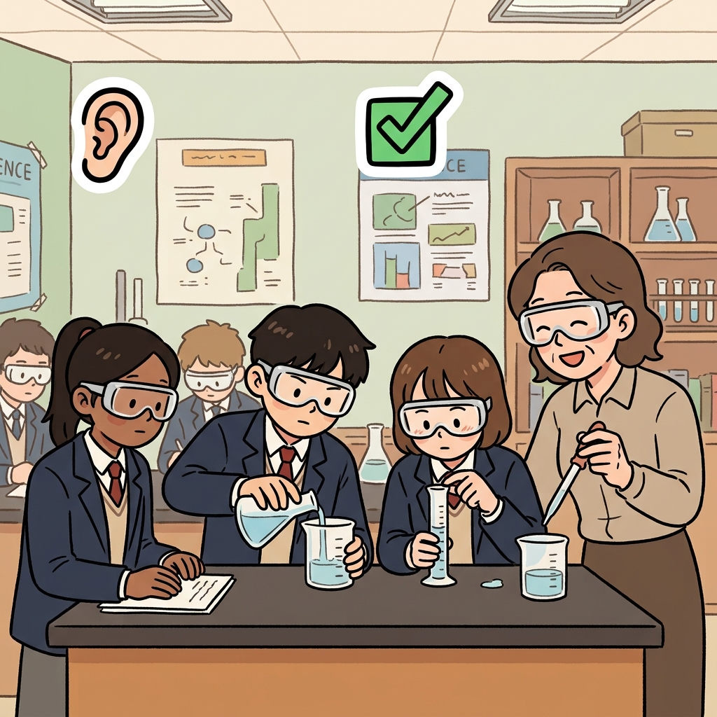 The obedient students followed every instruction during the science experiment. (👂 Listen + ✅ Follow → Obedient)