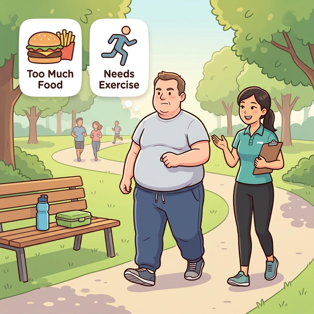 The obese man began exercising to become healthier.