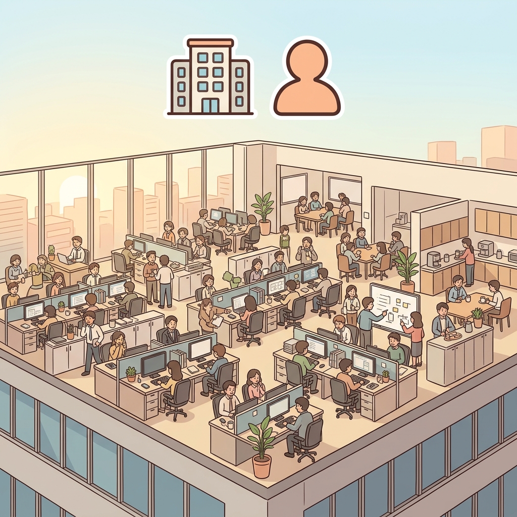 The new office occupies the entire top floor. (🏢 Space + 👤 Take → Occupy)