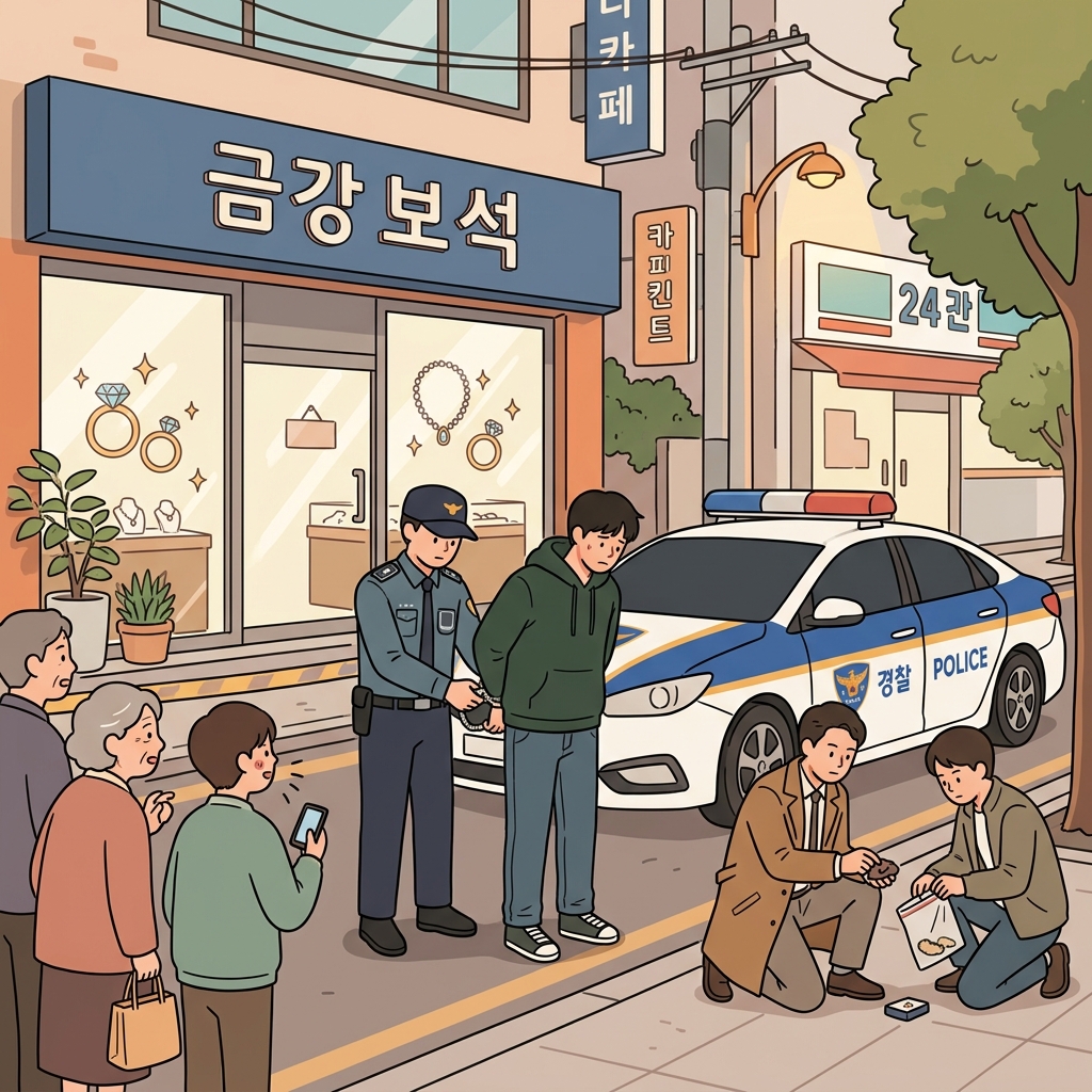 경찰은 강도 사건 직후 범인을 체포했다.