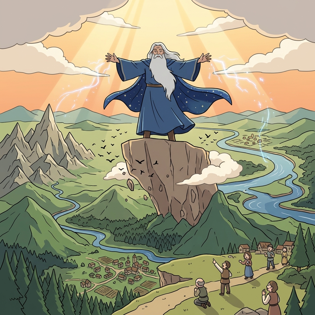 The omnipotent wizard reshapes mountains and rivers with a single sweep of his hand.