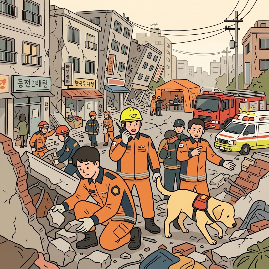 The firefighters continued their ongoing search for survivors after the earthquake.