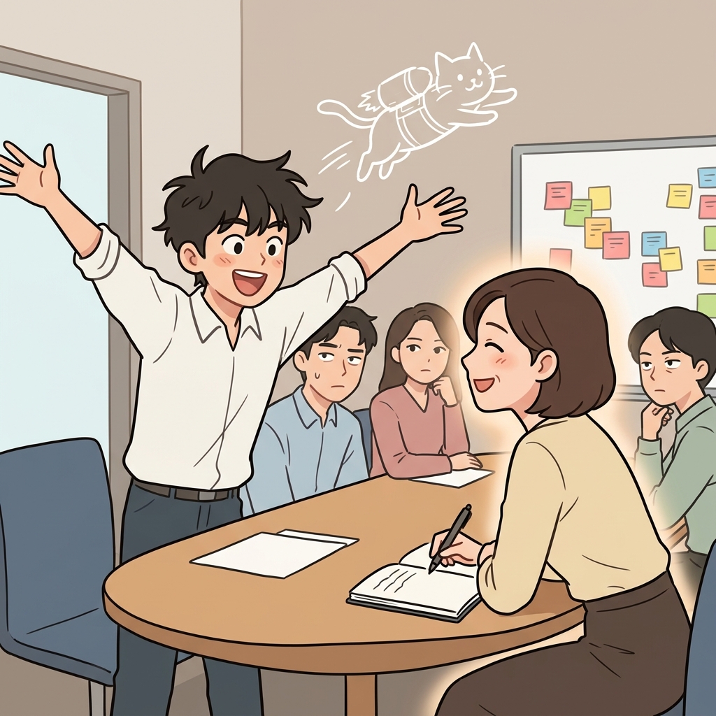 동료가 엉뚱한 아이디어를 내놓아도 그녀는 열린 마음으로 듣는다.