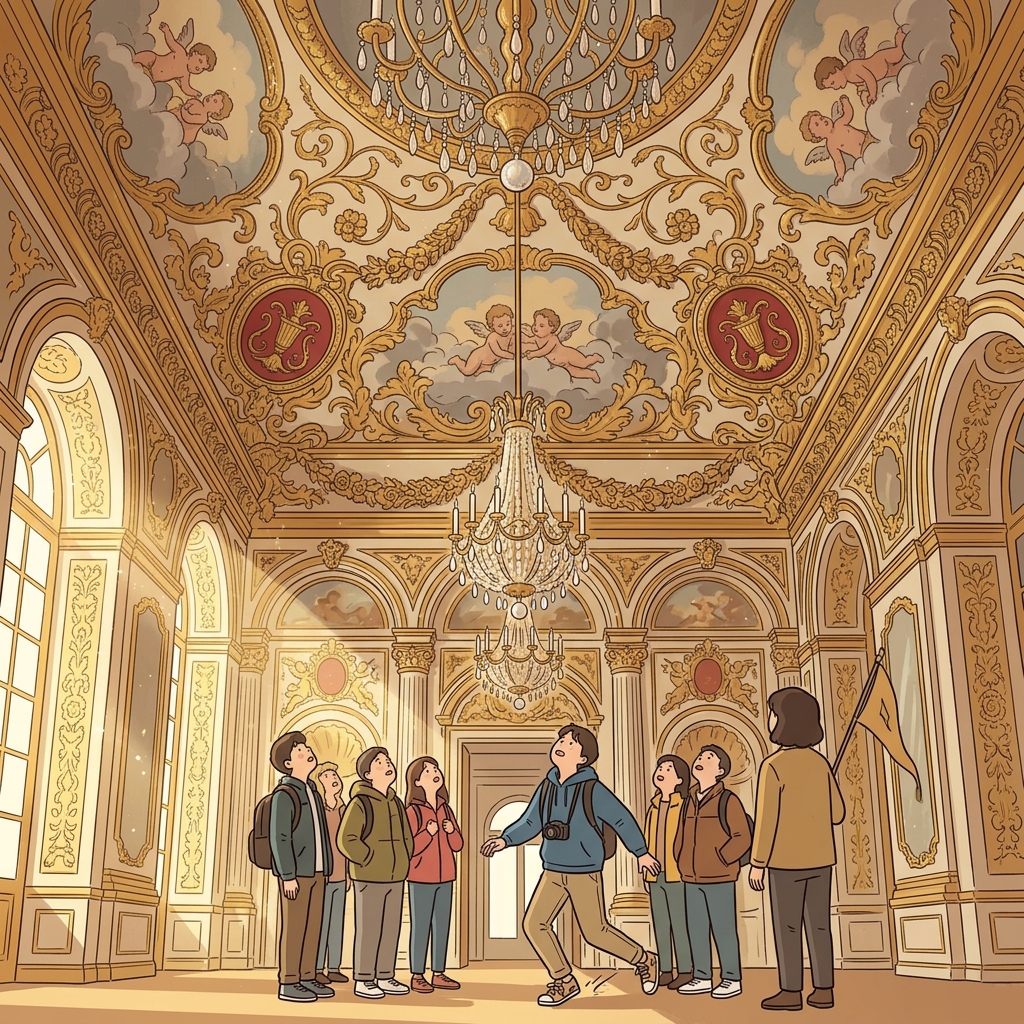 The palace ceiling is so ornate that visitors forget to keep walking.