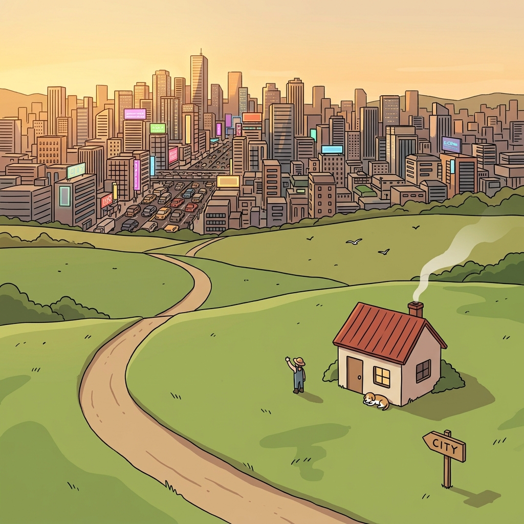 The small cottage sits quietly on the outskirts of the busy city.