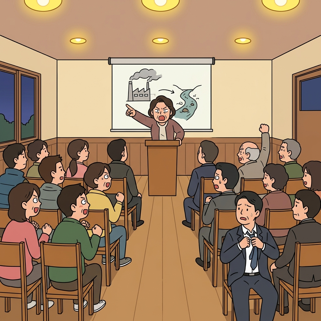 She was outspoken about the factory's pollution at the town hall meeting.