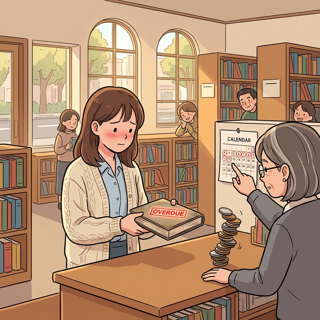도서관 책 반납이 3주나 늦어서 연체료가 계속 쌓이고 있다.