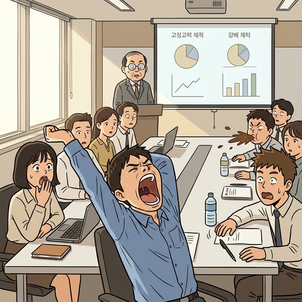 His overt yawn during the boss's speech made everyone freeze in shock.