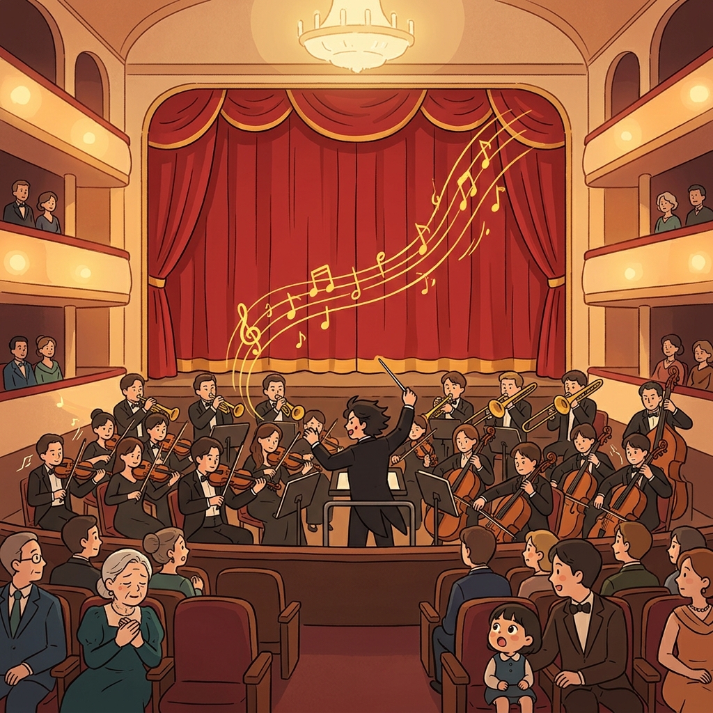 The conductor raised his baton as the orchestra's overture filled the grand hall.