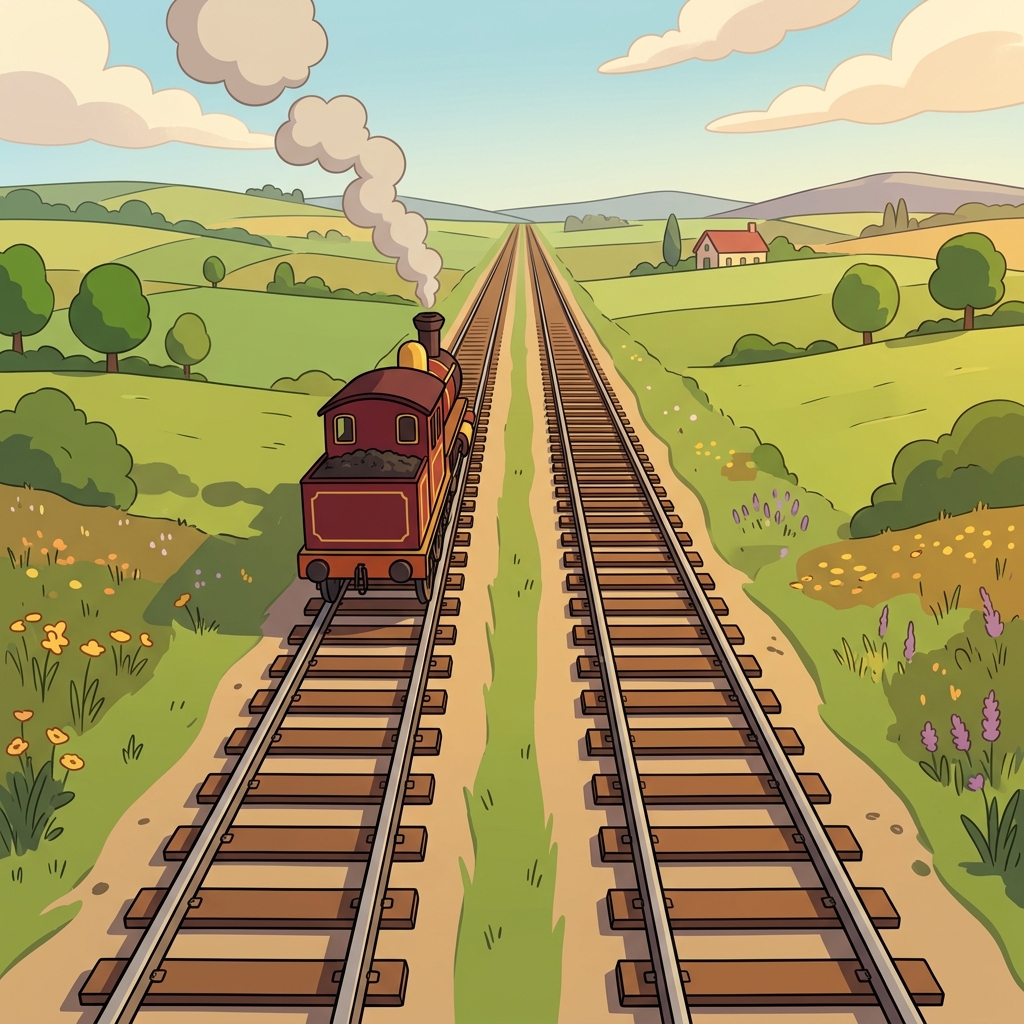 The railroad tracks remained parallel for miles.