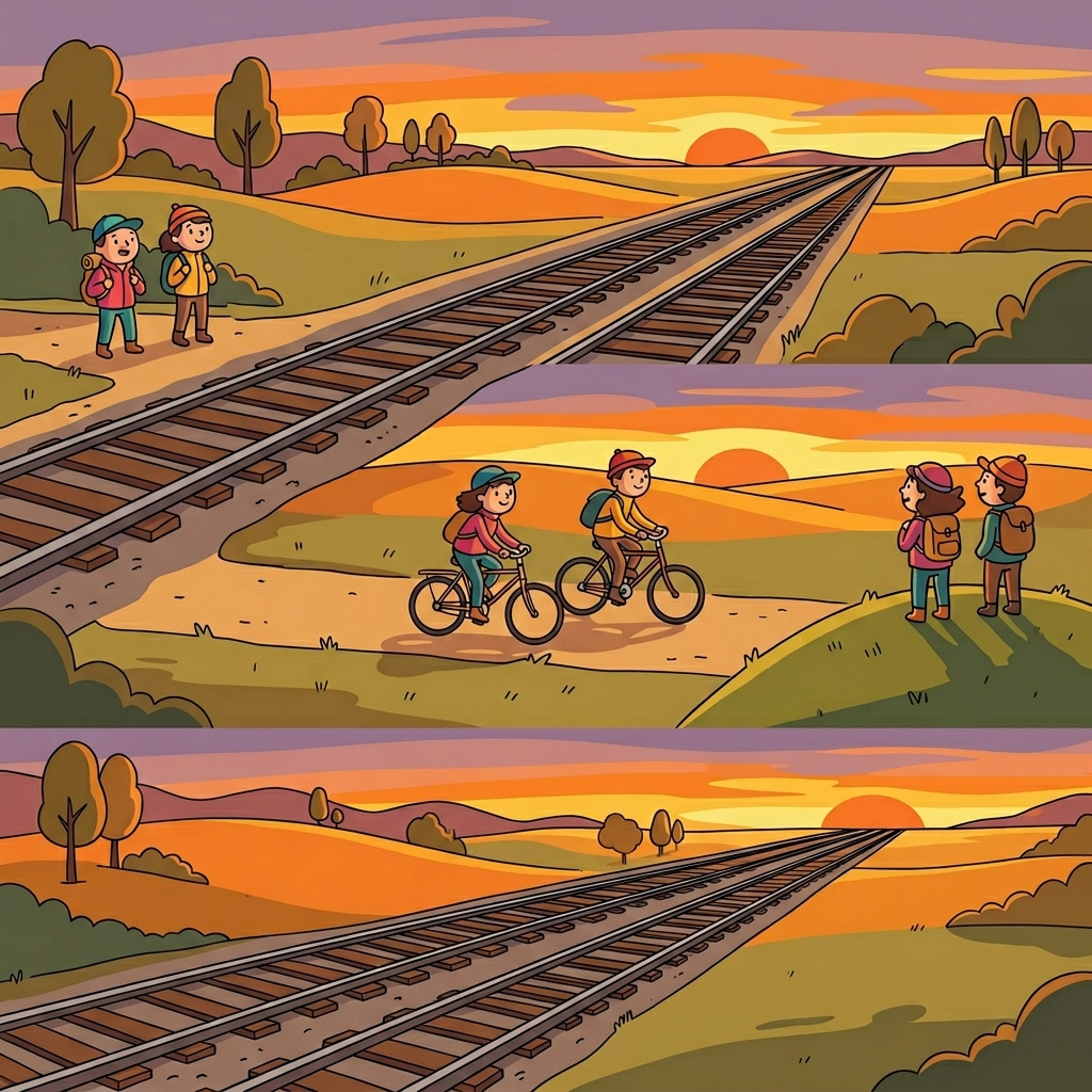 They traveled beside the parallel tracks and marveled at how they stretched endlessly together.