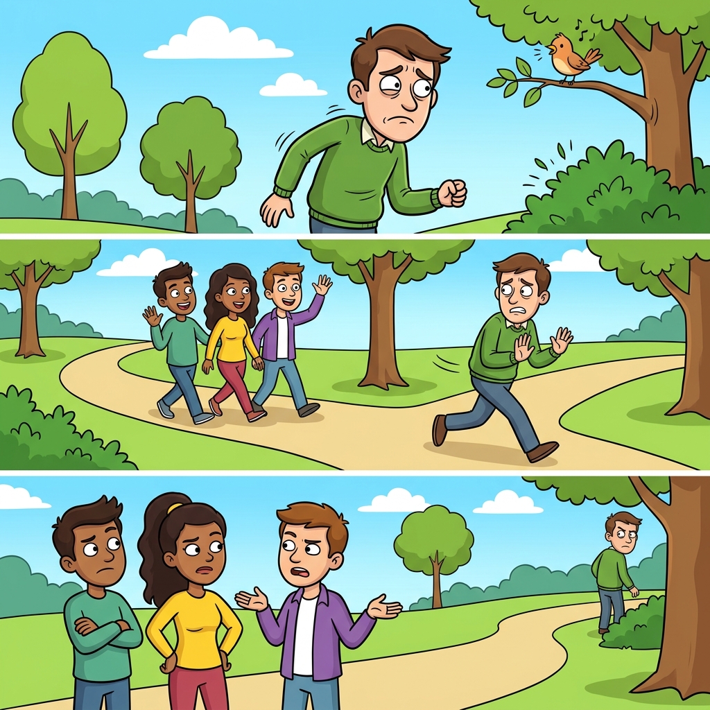 Feeling paranoid, he avoided everyone until his friends became annoyed.