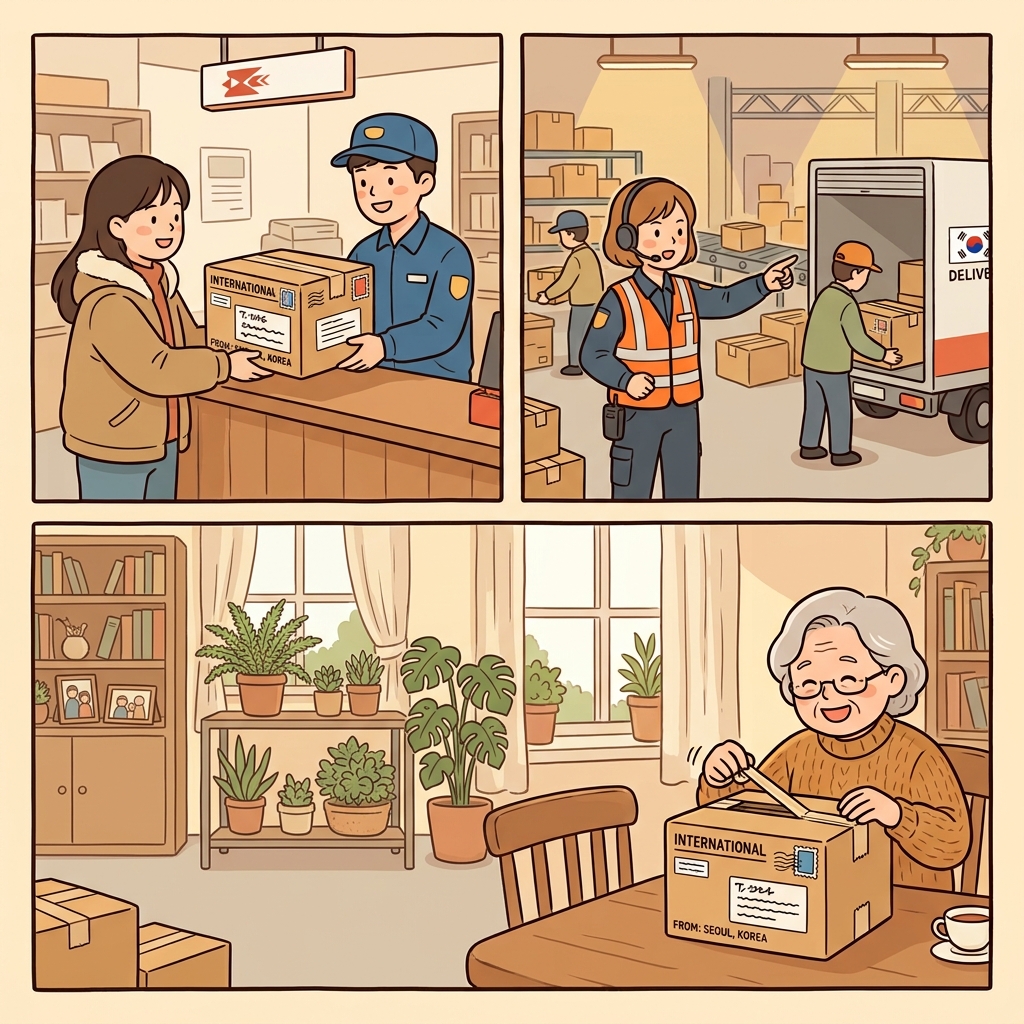 관리 요원의 안내로 소포는 목적지에 무사히 도착했다.
