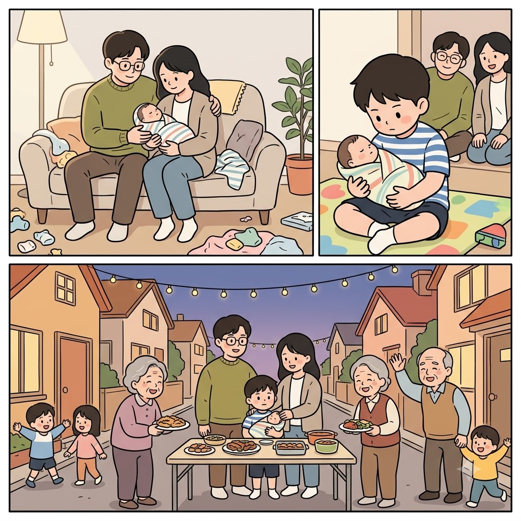 부모가 됨(parenthood)은 가족을 더욱 끈끈하게 만들었고, 형제애(brotherhood)를 키우며 온 동네(neighborhood)를 하나로 이어 주었다.