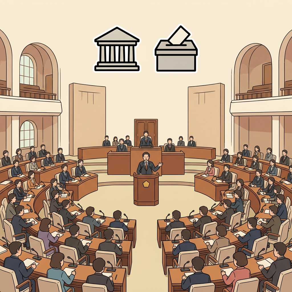 국회의원들이 본회의장에 들어오며 의회 회의가 시작되었다.