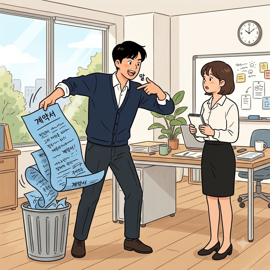 "파(pa)란 롤(rol)(두루마리)은 버려!" 그는 파란 두루마리 문서를 던져버리고 오직 말로만(parol) 약속하기로 했다.