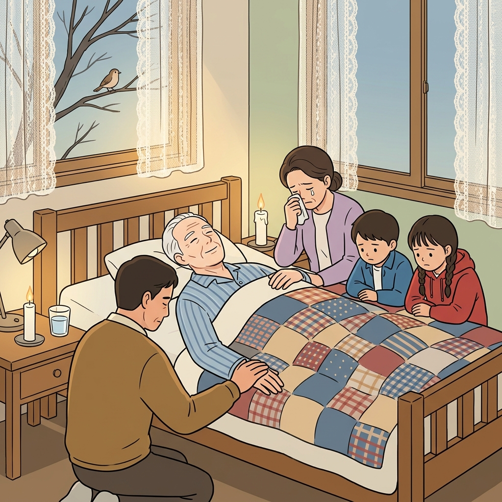 할아버지는 새벽에 가족들에 둘러싸여 평온하게 돌아가셨다.
