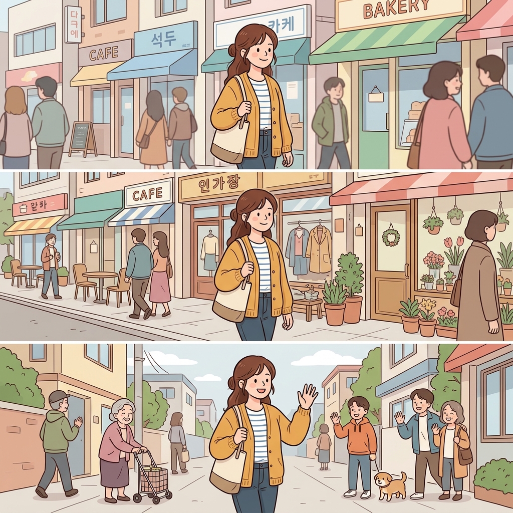 한 행인은 지나가며 모두에게 웃으며 인사했다.