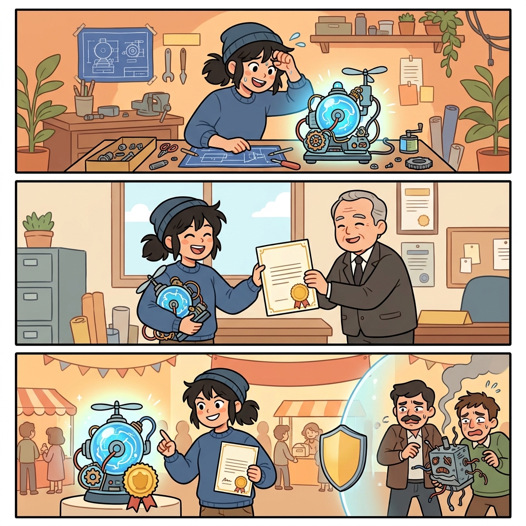 The engineer invented a new device, patented it, and prevented others from copying the design.