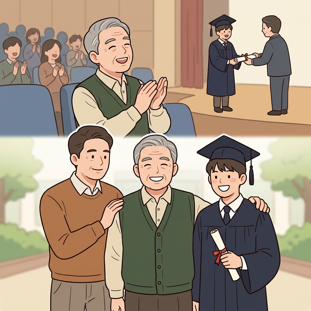 친할아버지는 손자의 졸업식을 자랑스럽게 지켜보았다. ("파더(father)!" → father와 관련된 것이 바로 paternal)