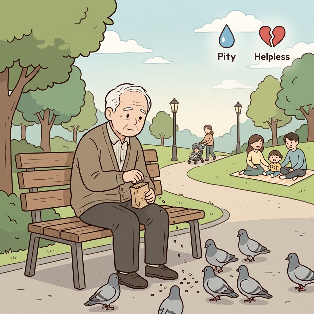 관객들은 외로운 노인을 보며 안타까움을 느꼈다.