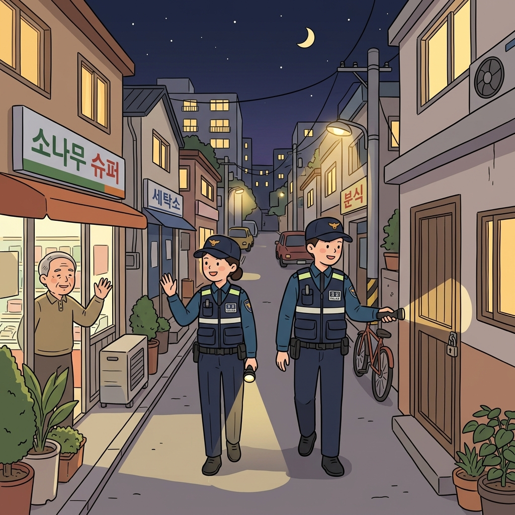 경찰관들은 밤새 동네를 순찰했다.