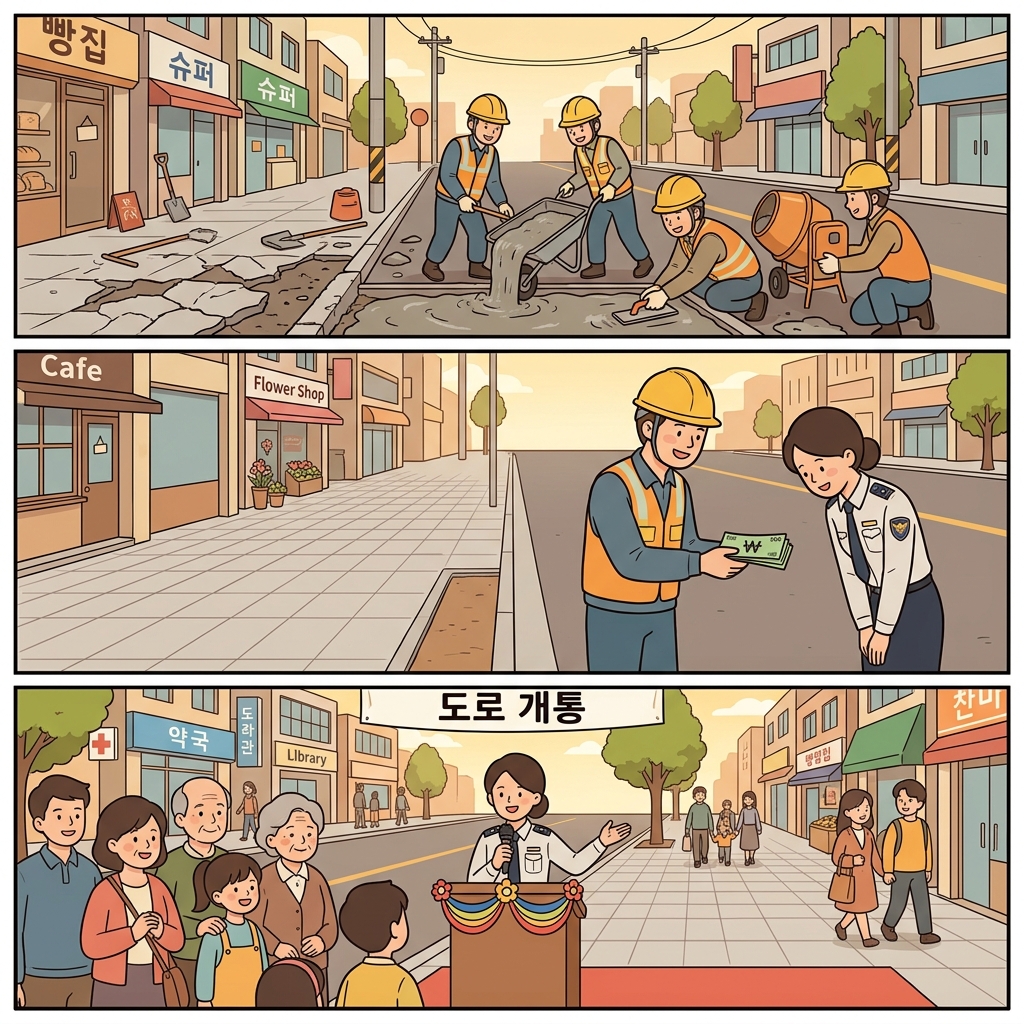 시는 공사비를 받은 뒤 보도를 수리했고, 공식 발표를 했다.