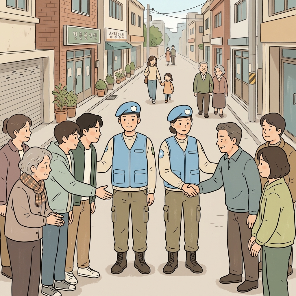장교는 무엇보다 먼저 평화를 지키는 것이 평화 유지(peacekeeping)라고 모두에게 강조했다. (peace(평화) + keeping(지키는 것) → 평화를 지키는 활동)