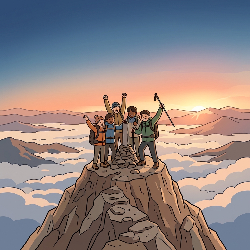 The hikers finally reached the peak before sunrise.