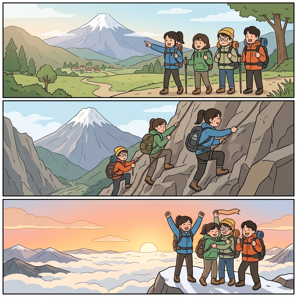 They sought the mountain peak and achieved their dream.