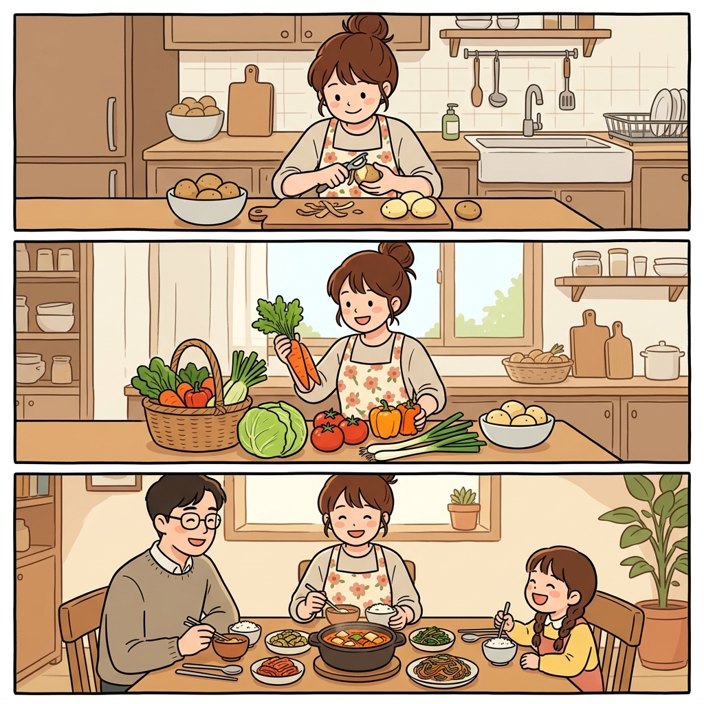 Peel the potatoes, reveal the fresh vegetables, and prepare a delicious meal.