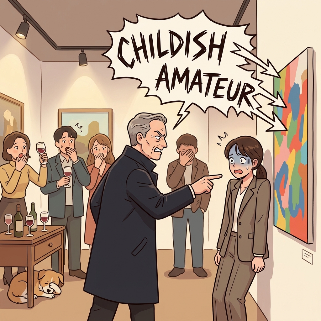 The critic's pejorative review crushed the young painter's confidence at the gallery opening.