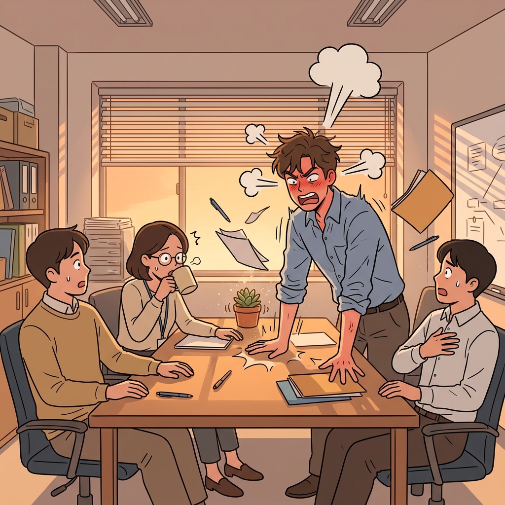 몇 주 동안 참았던 감정이 회의에서 한꺼번에 터져 나왔다.