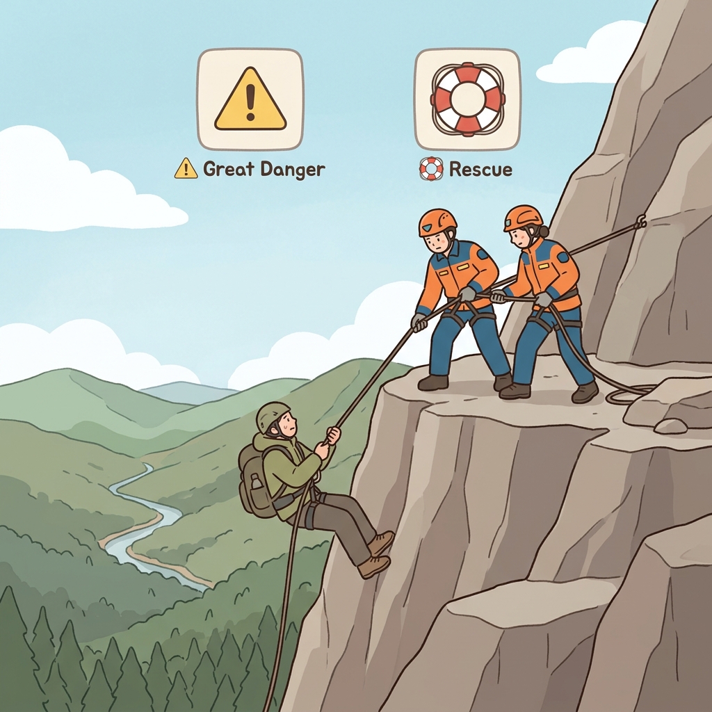 The rescue team saved the climber from a perilous situation.