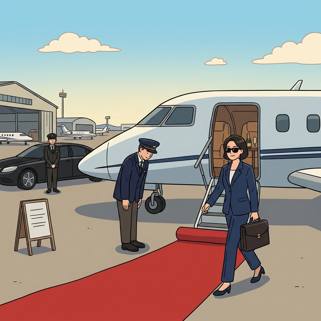 The executive enjoys a private jet as a perquisite of her top position.