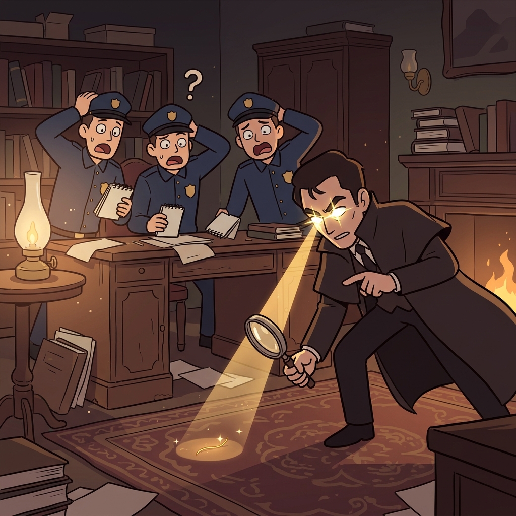 The perspicacious detective spotted the tiny clue everyone else missed.