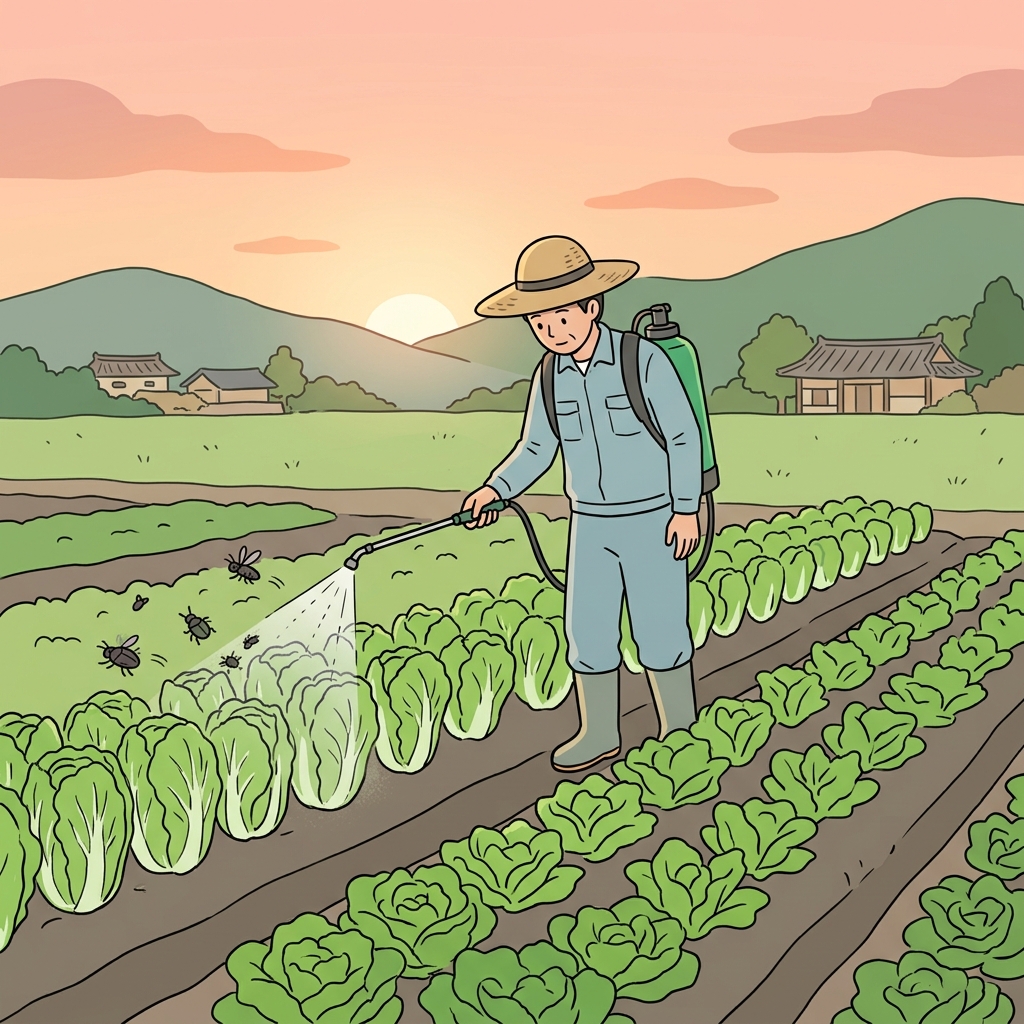 The farmer carefully sprayed pesticide to protect the crops from insects.