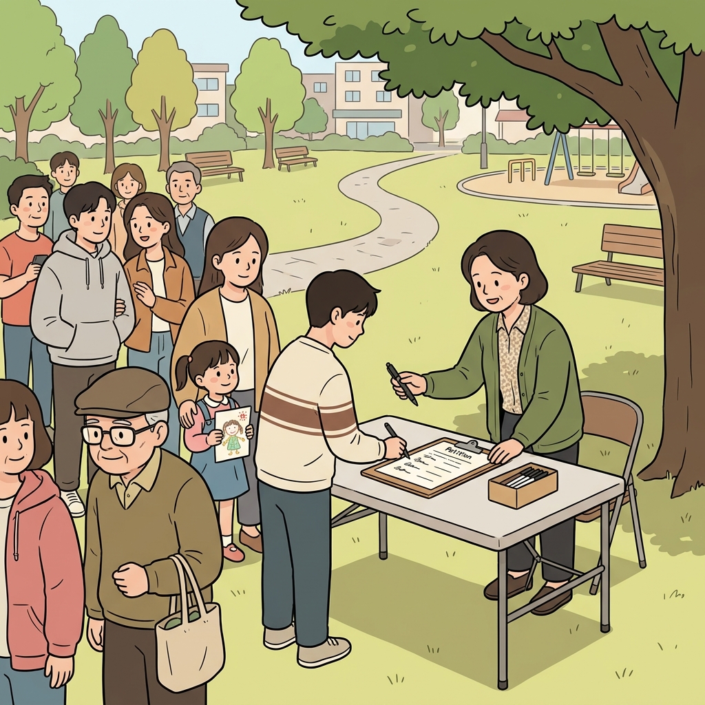 시민들은 오래된 동네 공원을 지키기 위해 청원서에 서명했다.